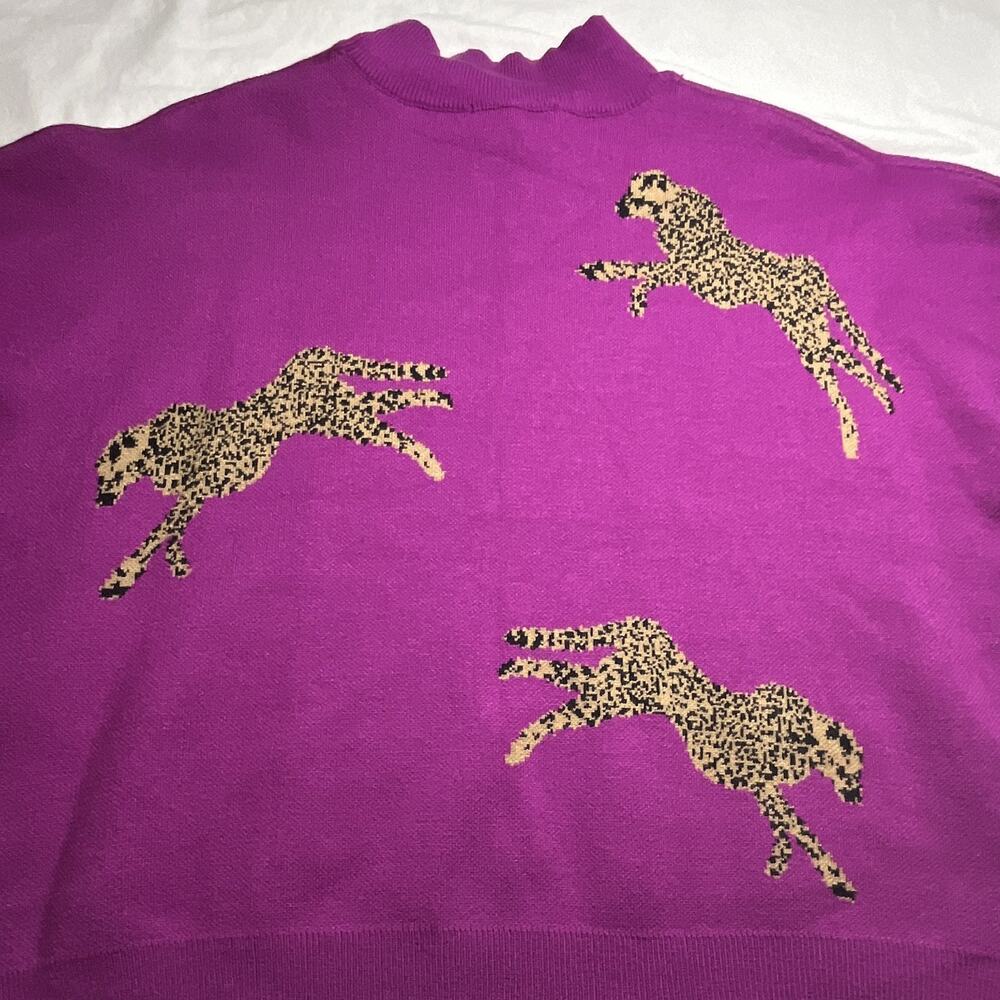 entro Purple Knit Mock Neck Animal Print Short Sleeve Pullover Sweater L - Picture 8 of 8